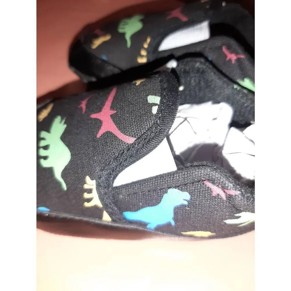 Infant Size 2 Black Canvas Dinosaur Slip On Soft Elastic Side Shoes
